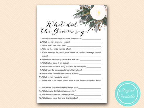White Flower Bridal Shower Printabell Express Bs437 What Did The Groom Say Australia Spelling