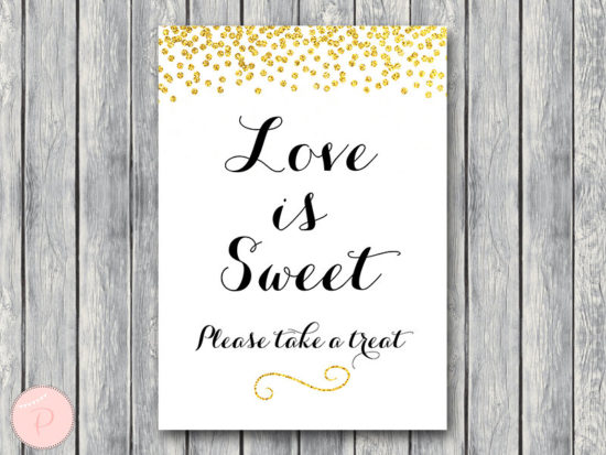 WD47c-Gold Love is sweet, take a treat sign, Thank you sign