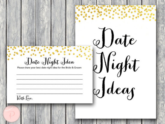 date night idea card sign -gold-bridal-shower-game-wd47