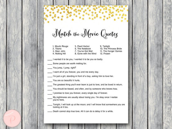 gold match the movie quote game bridal shower-wd47