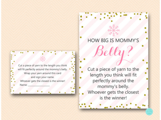 tlc464-how-big-is-mommys-belly-sign-pink-gold-winter-baby-shower-game