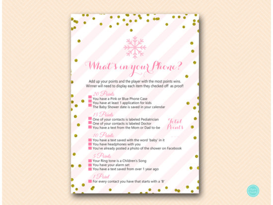 tlc464-whats-in-your-phone-pink-gold-winter-baby-shower-game