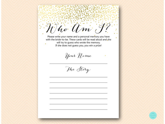 Bs472 Who Am I Card Printable Gold Bridal Bs472 Who Am I Card Printable Gold Bridal