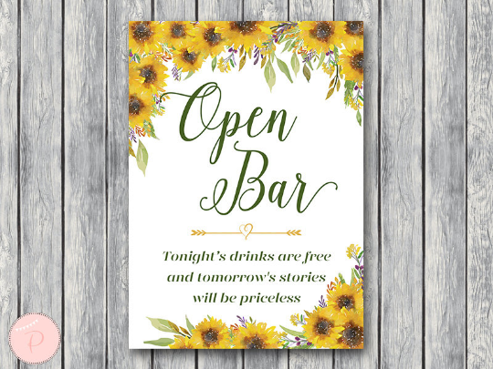 sunflower-summer-open-bar-sign-drinks-are-free