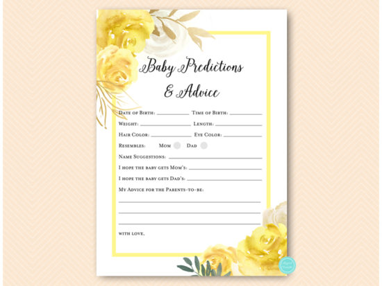 tlc574-prediction-and-advicea-yellow-floral-baby-shower-game-gender-neutral