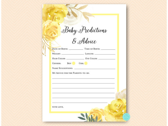 tlc574-prediction-and-adviceb-yellow-floral-baby-shower-game-gender-neutral
