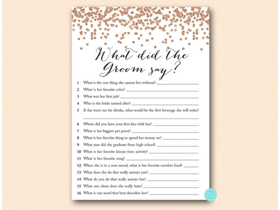 Rose Gold Bridal Shower Printabell Express What Did The Groom Say Rose Gold Bridal