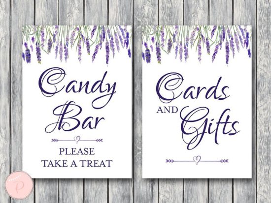 lavender-bridal-shower-table-signs-candy-bar-cards-and-gifts