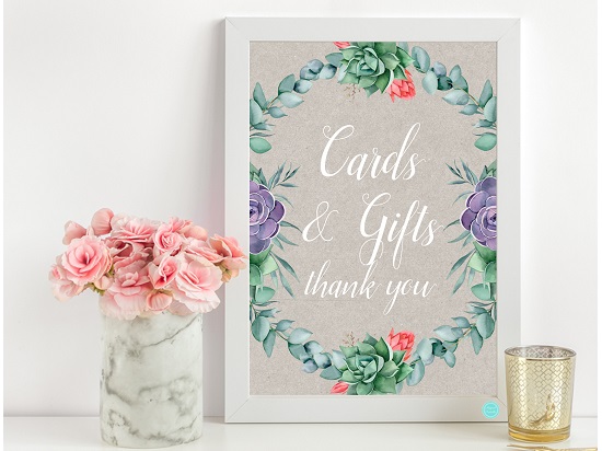 succulent card and gifts sign