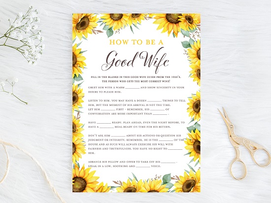 how-to-be-a-good-wife-1950-guide-sunflower-theme-bridal-shower