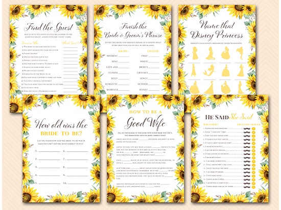 Sunflower Bridal Shower Games Printable | Printabell • Express