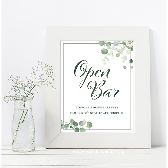 eucalyptus-greenery-baby-shower-table-signs-open-bar-8x10