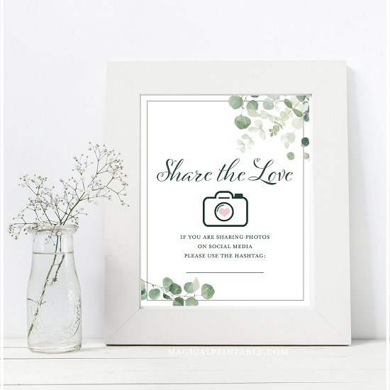 eucalyptus-greenery-baby-shower-table-signs-share-the-love-social-media-hash-8x10