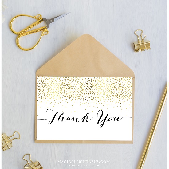 gold confetti thank you cards