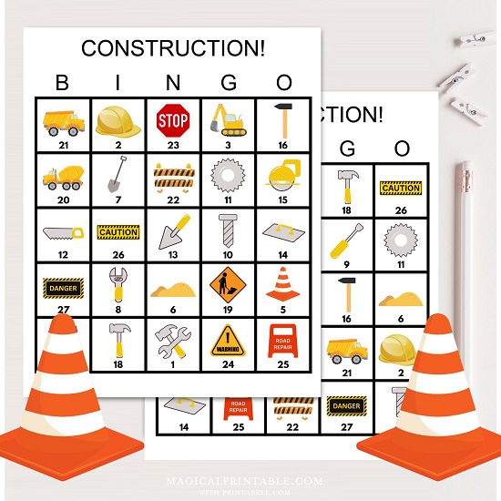 construction party bingo game printable
