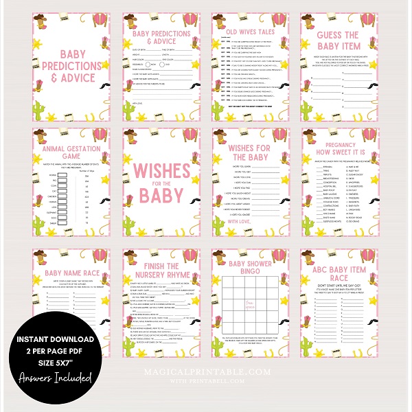 cowgirl baby shower games bundle