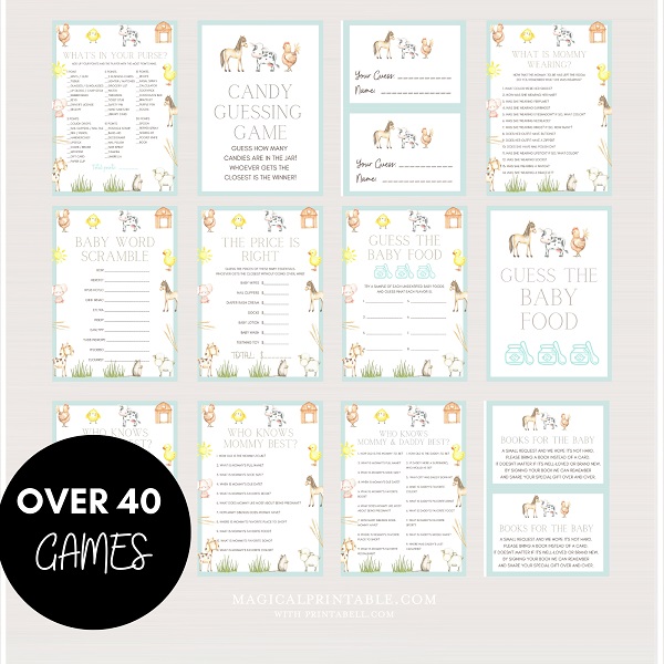 farm baby shower game templates