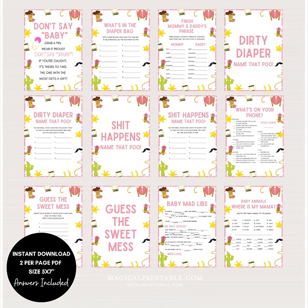 pink cowgirl baby shower games