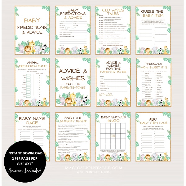 Baby Shower Game Would Mummy Rather in Baby Safari Theme 10 - 40 Players - UK
