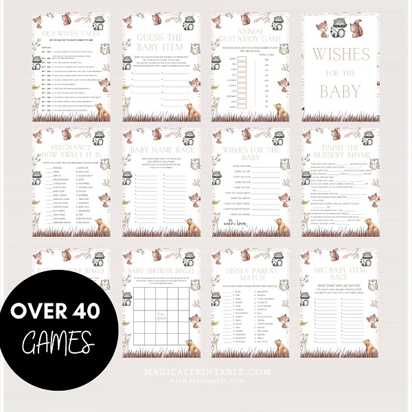Woodland Animals Baby Shower Games Templates – Printabell • Express