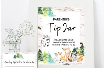 woodland-baby-shower-parenting-tip-jar-sign-and-cards