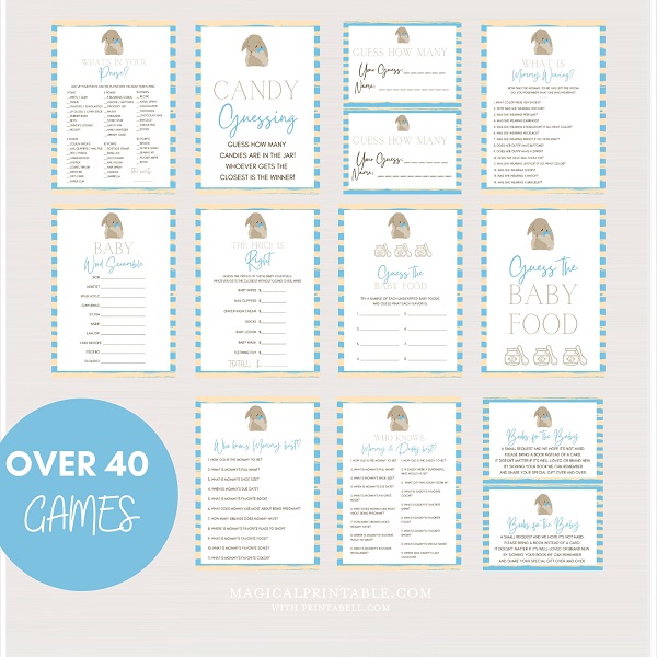 Blue Bunny Baby Shower Games package
