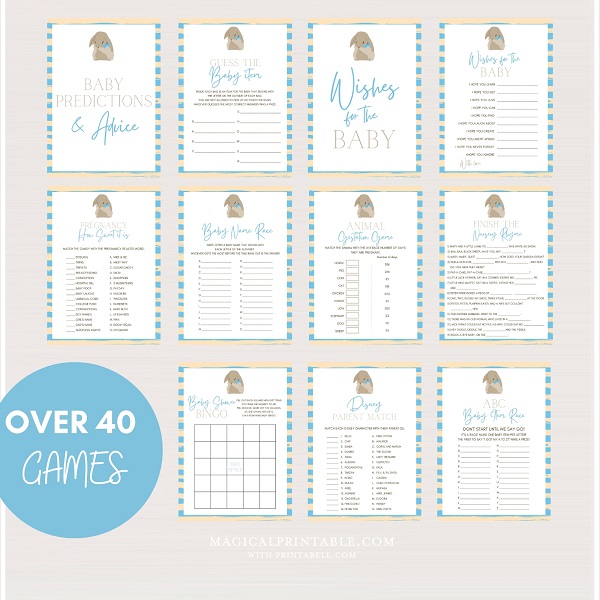Blue Bunny Baby Shower printables