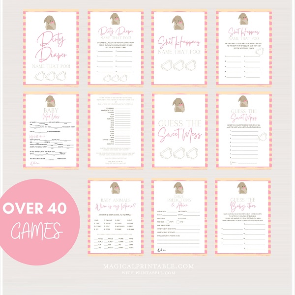printable pink bunny baby shower games