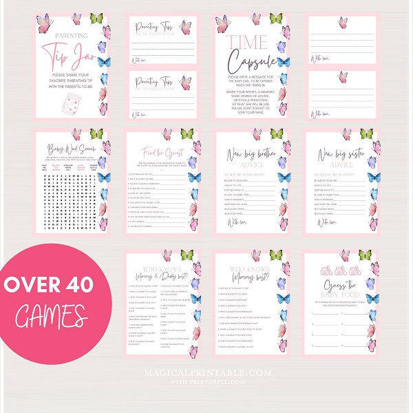 butterfly themed baby shower games bundle