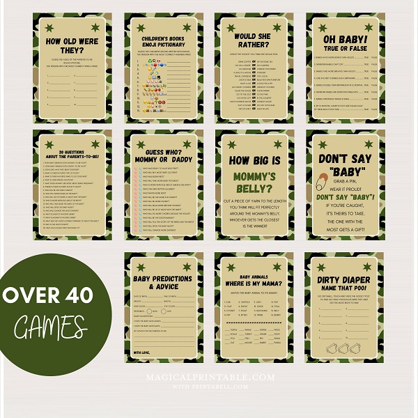 Camo baby shower games Package Printabell • Express