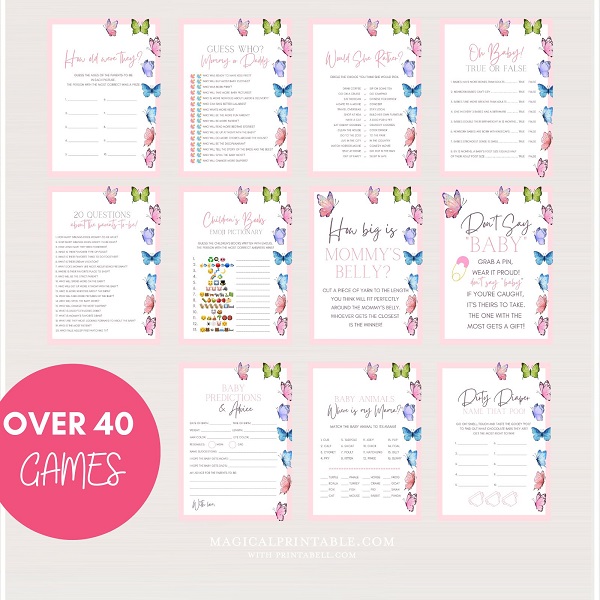 pink butterfly baby shower game templates