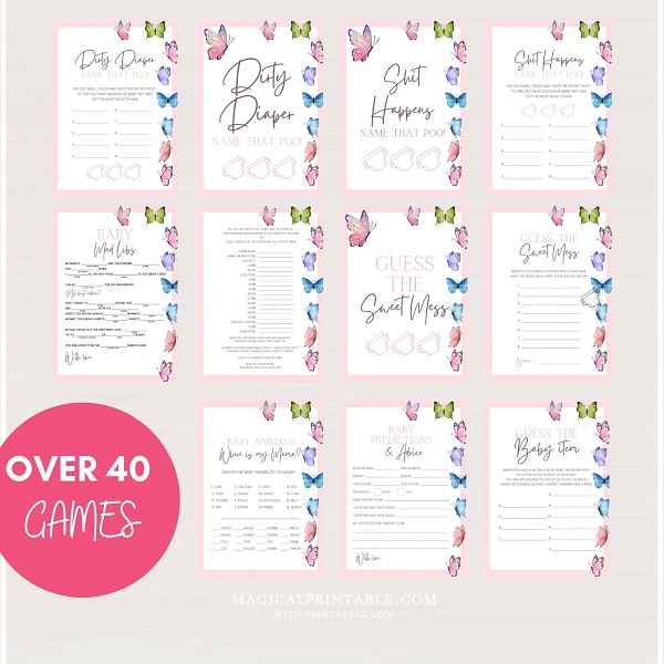 printable butterfly themed baby shower games