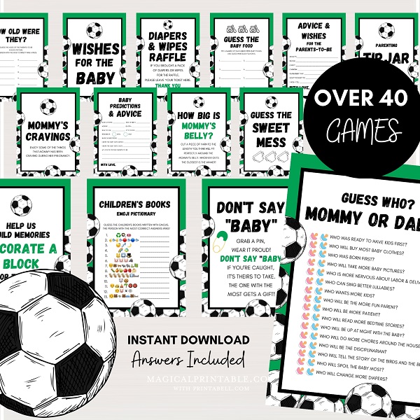 football soccer baby shower games bundle