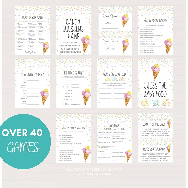 ice cream baby sprinkle games and signs