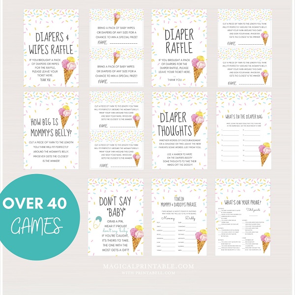 ice cream baby sprinkle games and signs