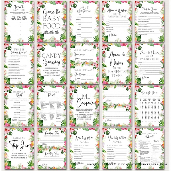 Tropical Luau Baby Shower Games Bundle – Printabell • Express