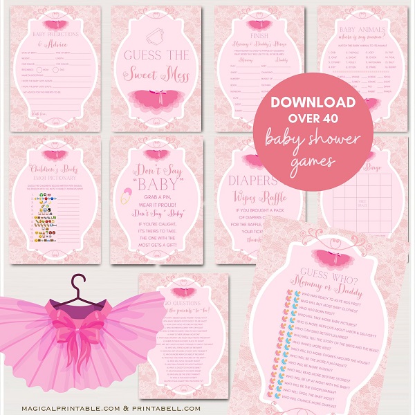 Tutu Ballerina Baby Shower Game Package