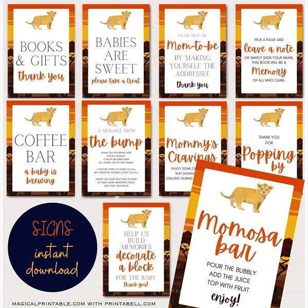 lion king baby shower signs