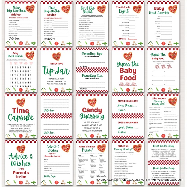 pizza themed baby shower games printable