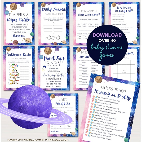 space themed baby shower games bundle