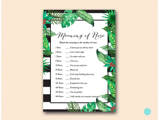 BS428-meaning-of-rose-Luau Bridal Shower, Tropical Bridal Shower Game Printable