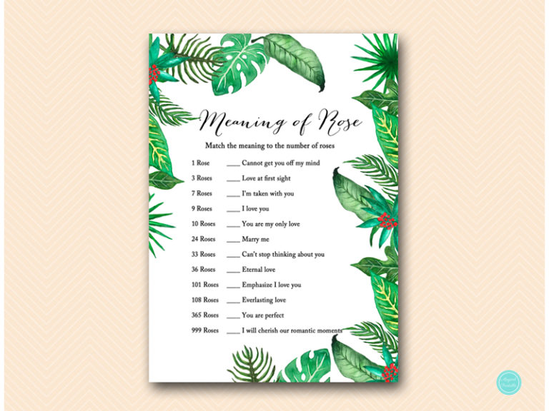 Tropical Bridal Shower Meaning of Rose Game Printabell • Express
