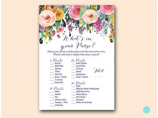 BS438-whats-in-your-purse-floral-garden-bridal-shower-game