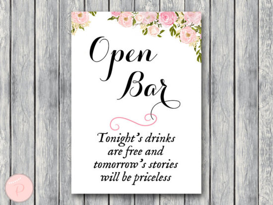 Open bar sign, Wedding Open bar Sign, Drinks are free