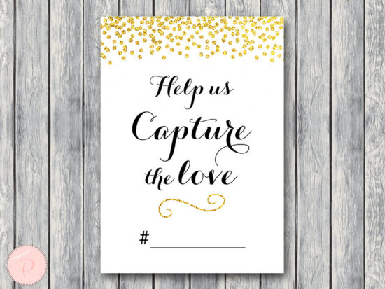 WD47c-Gold Help us capture the love, Wedding Hashtag Sign