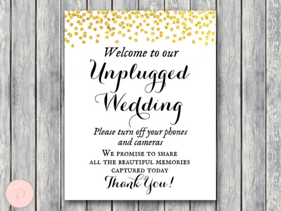 WD47c-Gold Unplugged Wedding Sign, Unplugged Ceremony