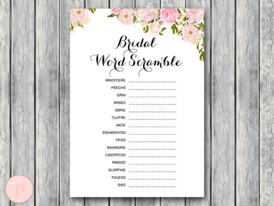 WD67-Pink Bridal Word Scramble Bridal Shower Game