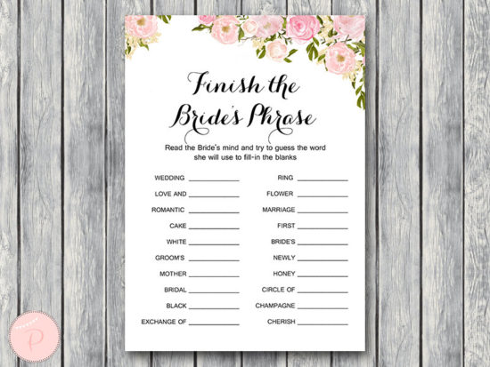 WD67-Pink Finish the Bride's phrase game, Complete the phrase game