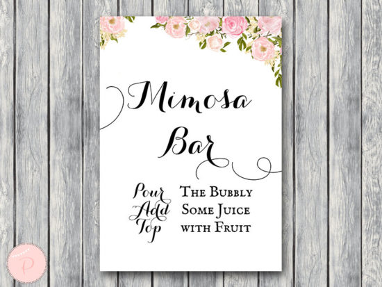 WD67-Pink Flower Mimosa Bar Sign, Bubbly Bar Signs