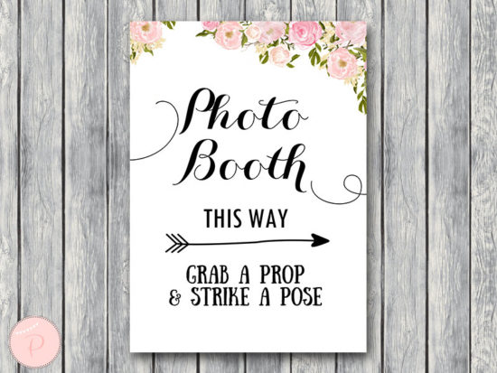 WD67-Pink Flower Photobooth Sign, Grab a prop and take a pose